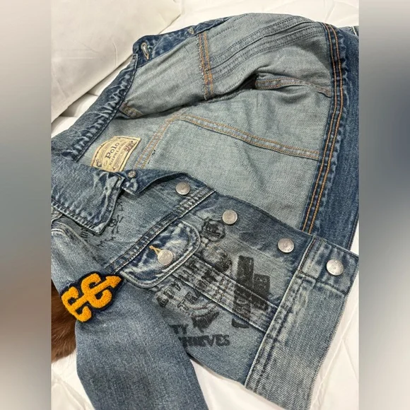 Polo by Ralph Lauren Kids Denim Jacket with Orange and Black Accents - Picture 4 of 6